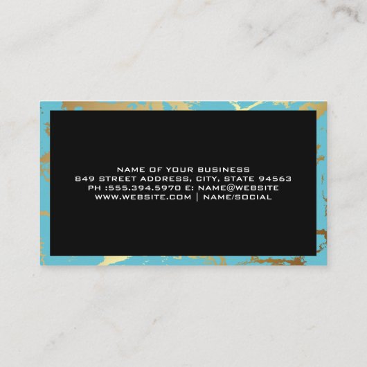 Logo van glanzend glas | Blauwgroen goudmarmer Visitekaartje (Achterkant)