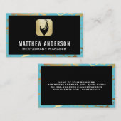 Logo van glanzend glas | Blauwgroen goudmarmer Visitekaartje (Voorkant / Achterkant)