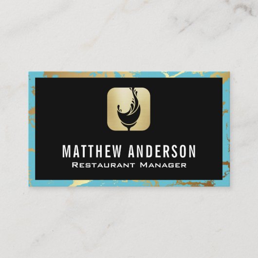 Logo van glanzend glas | Blauwgroen goudmarmer Visitekaartje (Voorkant)