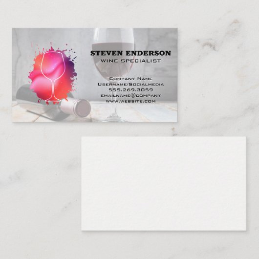 Logo van glanzend glas | Fles en rode wijn Visitekaartje (Voorkant / Achterkant)