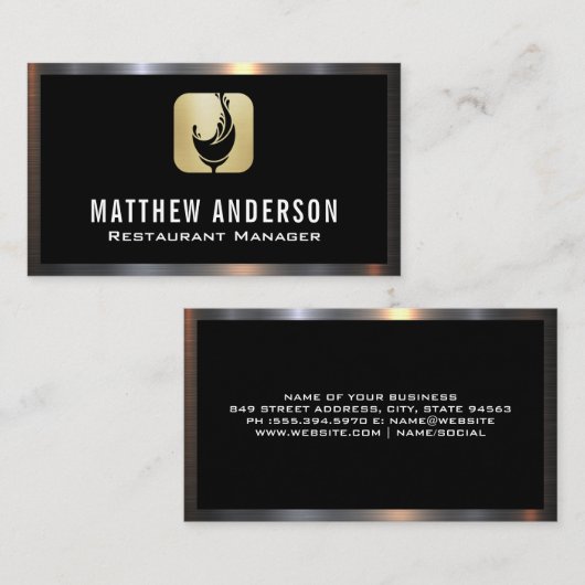 Logo van glanzend glas | Metaalgrens Visitekaartje (Voorkant / Achterkant)