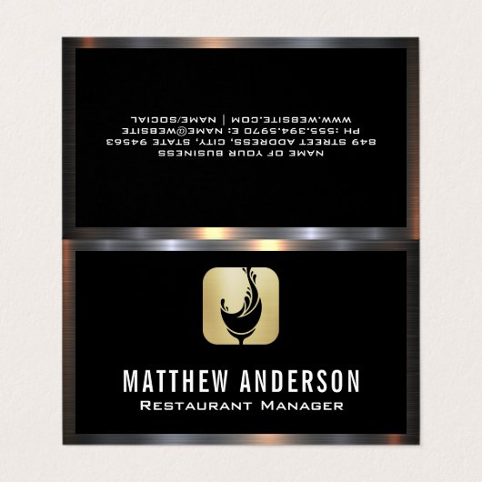 Logo van glanzend glas | Metaalgrens Visitekaartje (Buitenkant ongevouwen)