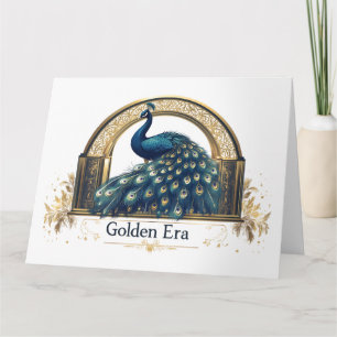 Logo van Gouden Tijdperk met Elegant Pauwontwerp Kaart