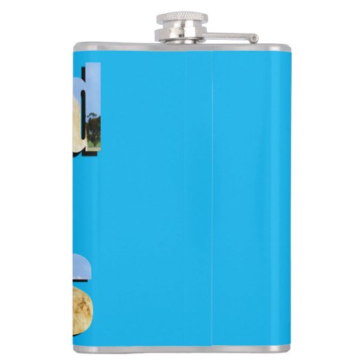 Logo van het Afbeelding van de hoge Koe, Heupfles (Achterkant)