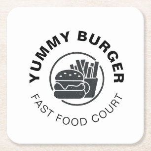 Logo van het fastfoodrestaurant voor een aangepast kartonnen onderzetters