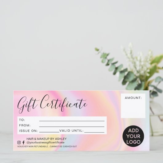 Logo van het marmer-roze cadeaubon voor regenboog (Staand voorkant)