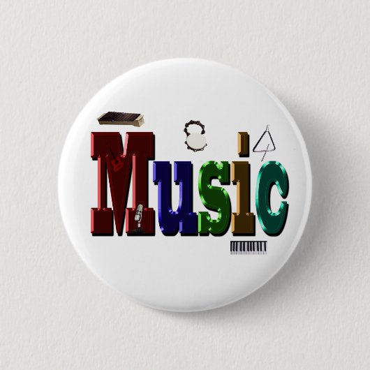 Logo van het muziekAfbeelding met instrumenten; Ronde Button 5,7 Cm (Voorkant)