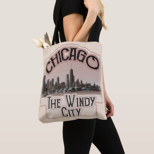 Logo van het stadsontwerp van Chicago Windy Tote Bag (Dichtbij)