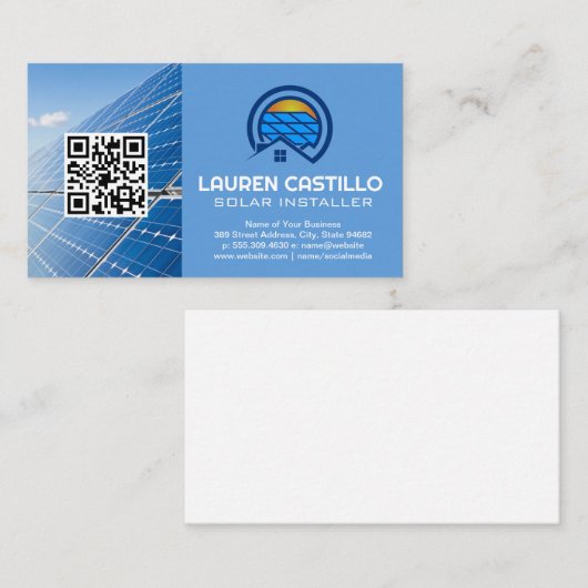 Logo van het zonnepaneel van het huis | QR-Visitek Visitekaartje (Voorkant / Achterkant)