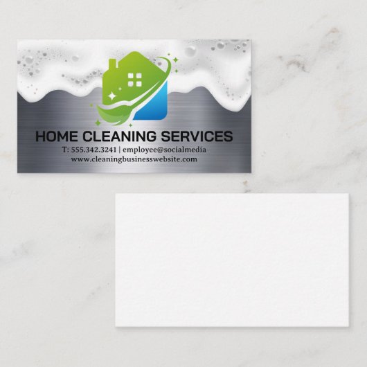 Logo van Huisreinigingservice | Soap Suds | Metaal Visitekaartje (Voorkant / Achterkant)