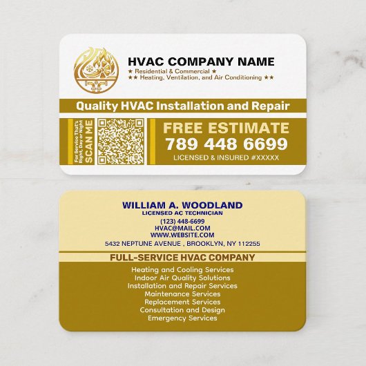 Logo van HVAC-bedrijf, slogans en QR-code | Luxe g Visitekaartje