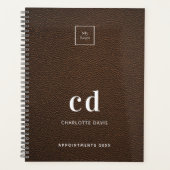Logo van initialen van bruinledermonogram planner (Voorkant)