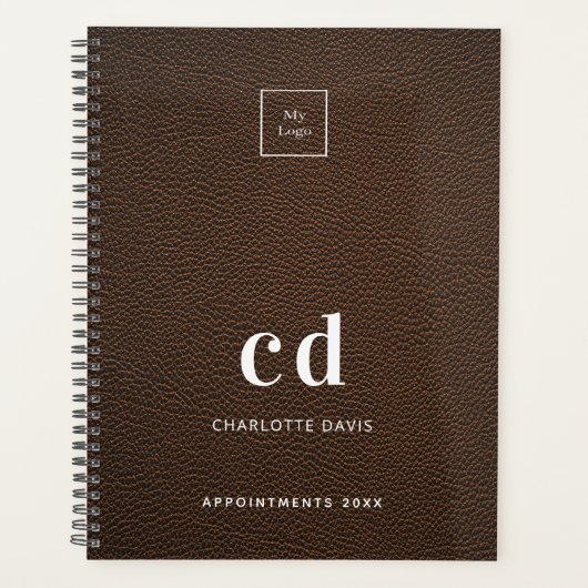 Logo van initialen van bruinledermonogram planner (Voorkant)