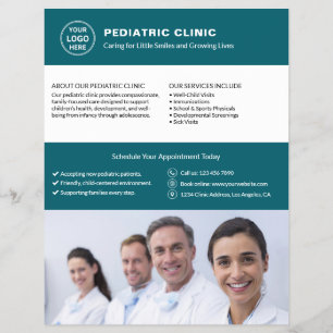 Logo van kinderkliniek dokter foto QR-teal Flyer