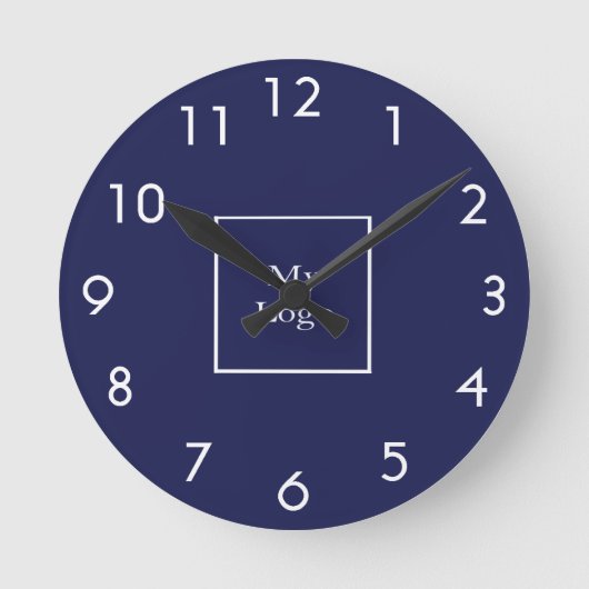 Logo van marineblauw-witte business ronde klok (Voorkant)