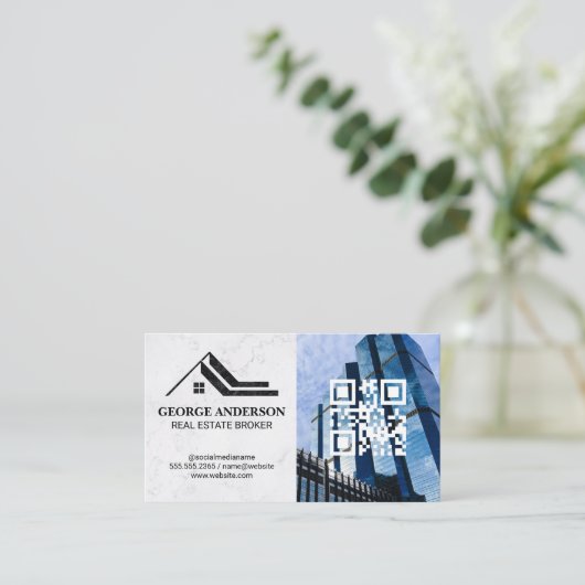 Logo van onroerend goed | QR-code | Commerciële ge Visitekaartje (Staand voorkant)