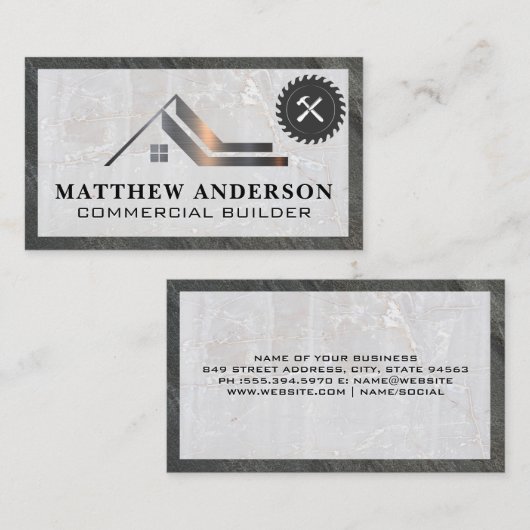 Logo van onroerend goed | Zaag hamer Visitekaartje (Voorkant / Achterkant)