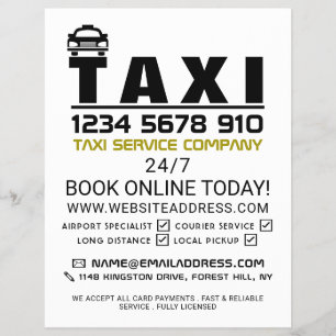 Logo van taxibedrijf, taxibedrijf met prijstabel flyer