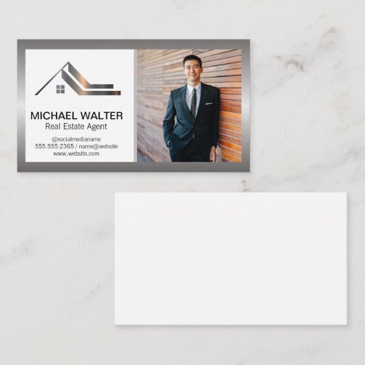 Logo van vastgoedmakelaar | Zakelijke man Visitekaartje (Voorkant / Achterkant)