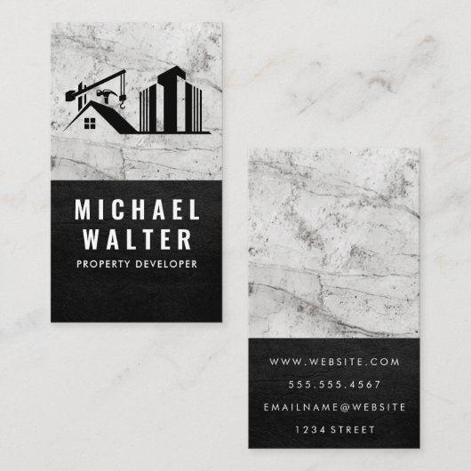 Logo van vastgoedontwikkelaar | Marmer | Leder Visitekaartje (Voorkant / Achterkant)