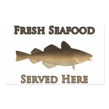 Logo van verse zeevruchten (Atlantische kabeljauw)