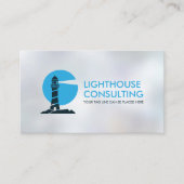 Logo van vuurtoren - tinten blauw op parels visitekaartje (Voorkant)