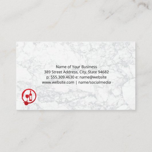 Logo van wijn en flessen | Witte marmer Visitekaartje (Achterkant)