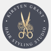 Logo van zeemacht en goudflensschaar ronde sticker (Voorkant)