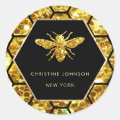 logo van zeshoek bij zwart ronde sticker (Voorkant)