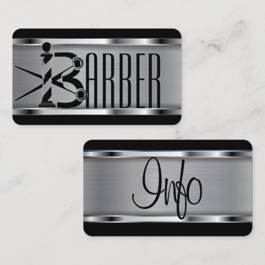 Logo van zwarte en zilverbarber visitekaartje (Voorkant / Achterkant)