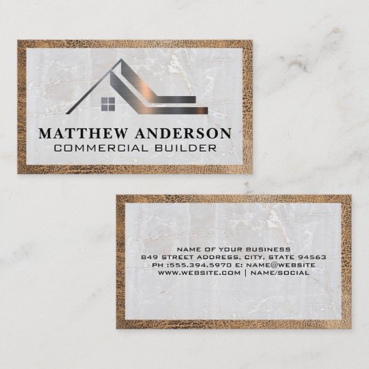 Logo vastgoed | Marmeren leer Visitekaartje (Voorkant / Achterkant)