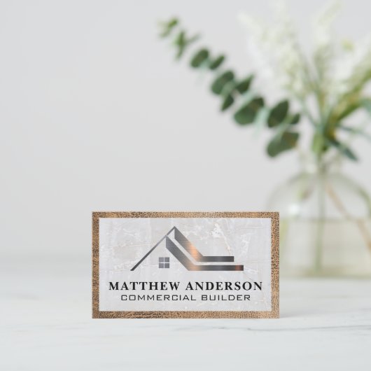 Logo vastgoed | Marmeren leer Visitekaartje (Staand voorkant)