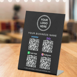 Logo Venmo Zelle CashApp Instagram QR Code Zwart Reclamebord Met Voetstuk