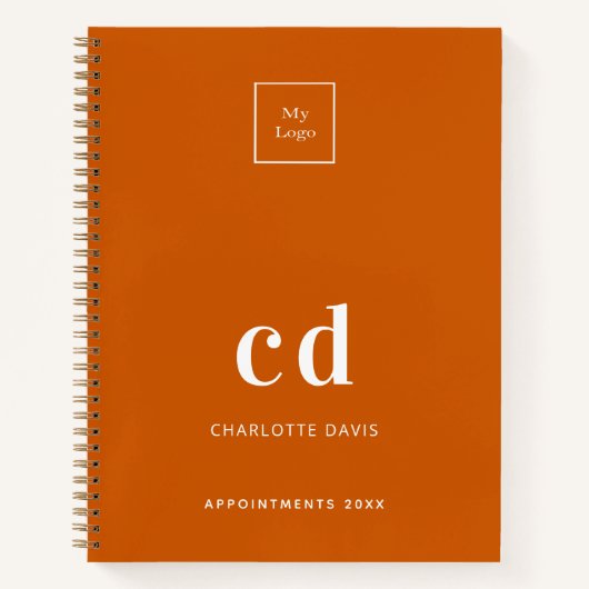Logo verbrand oranje monogram initiële zaken notitieboek (Voorkant)