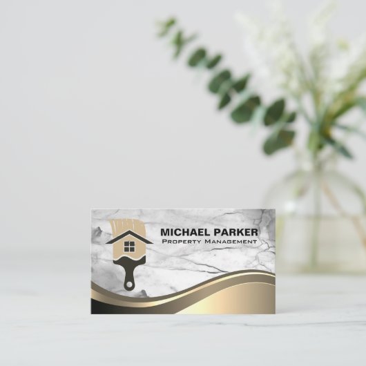 Logo Verfpenseel | Marmer Metallic achtergrond Visitekaartje (Staand voorkant)