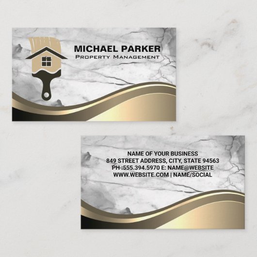 Logo Verfpenseel | Marmer Metallic achtergrond Visitekaartje (Voorkant / Achterkant)