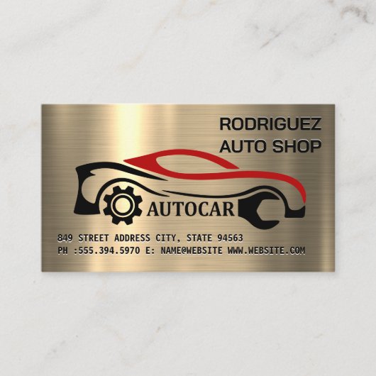 Logo voor Auto Reparatie | Gouden Metallic Achterg Visitekaartje (Voorkant)