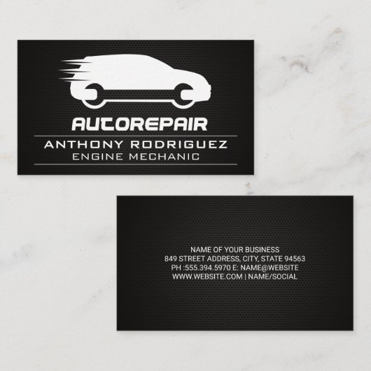 Logo voor automatische reparatie | Metaal van kool Visitekaartje (Voorkant / Achterkant)