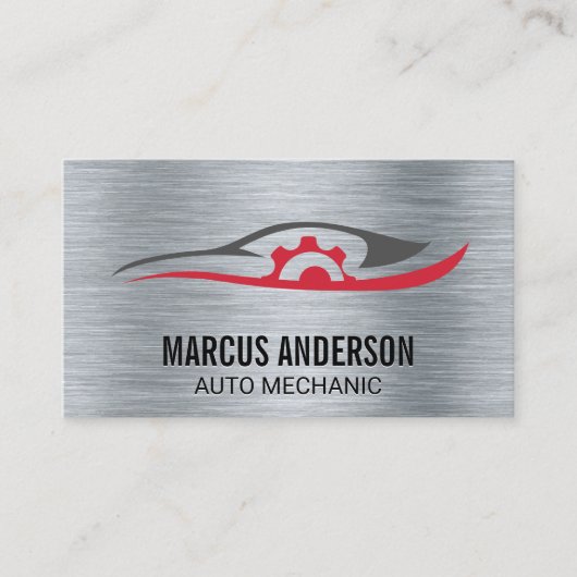 Logo voor Autoreparatie | Metallic Geborsteld Acht Visitekaartje (Voorkant)