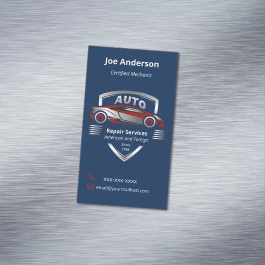 Logo voor auto's met rode en zilverauto's magnetisch visitekaartje (Voorbeeld)