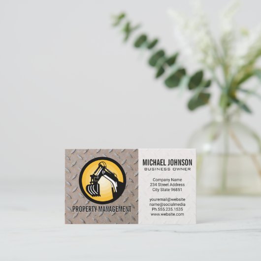 Logo voor bouwmachines | Staal Visitekaartje (Staand voorkant)