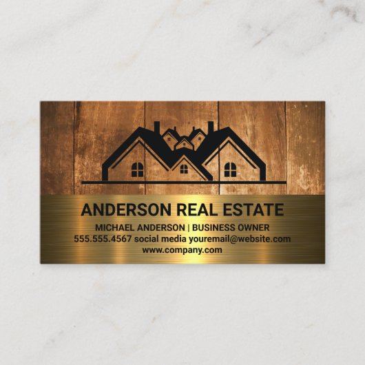 Logo voor dak van onroerend goed | Hout Metaal Visitekaartje (Voorkant)