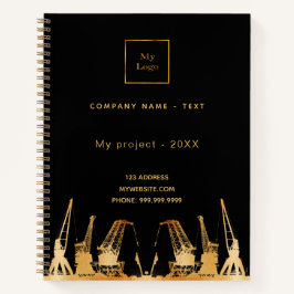 Logo voor de bouw van zwarte gouden kranen notitieboek