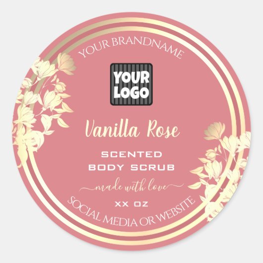 Logo voor de verpakking van roze en goudflessen ronde sticker (Voorkant)