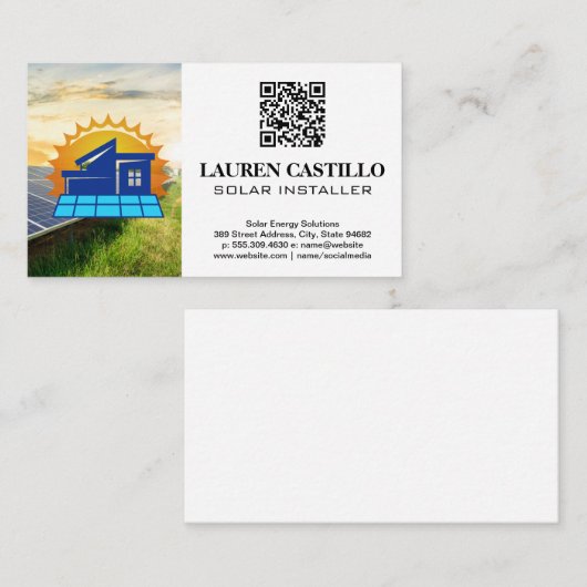 Logo voor hernieuwbare energie | Zonnepanelen | QR Visitekaartje (Voorkant / Achterkant)