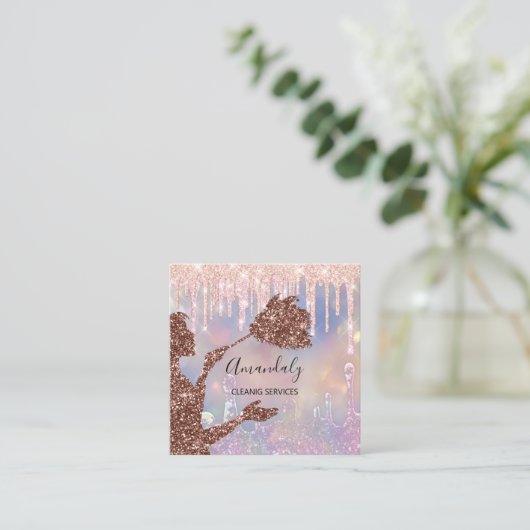 Logo voor het schoonmaken van het middensegment vierkante visitekaartje (Staand voorkant)