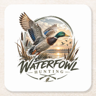 Logo voor jacht op watervogels, Mallard-eendemblee Kartonnen Onderzetters