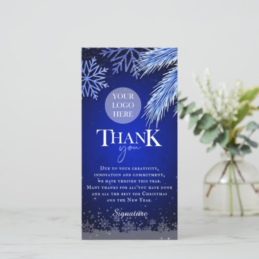 Logo voor kerstfeestdagen bedrijf op maat bedankkaart (Staand voorkant)