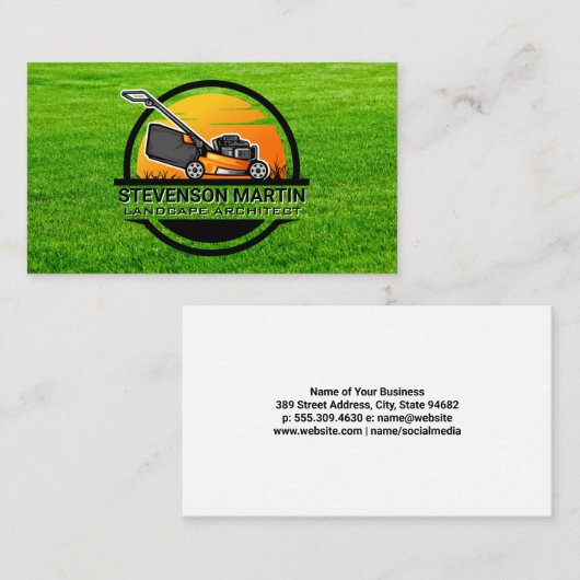 Logo voor landschapsontwerp van grasmower | Grafis Visitekaartje (Voorkant / Achterkant)