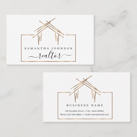 Logo voor makelaars in onroerend goed met goudkleu visitekaartje (Voorkant / Achterkant)